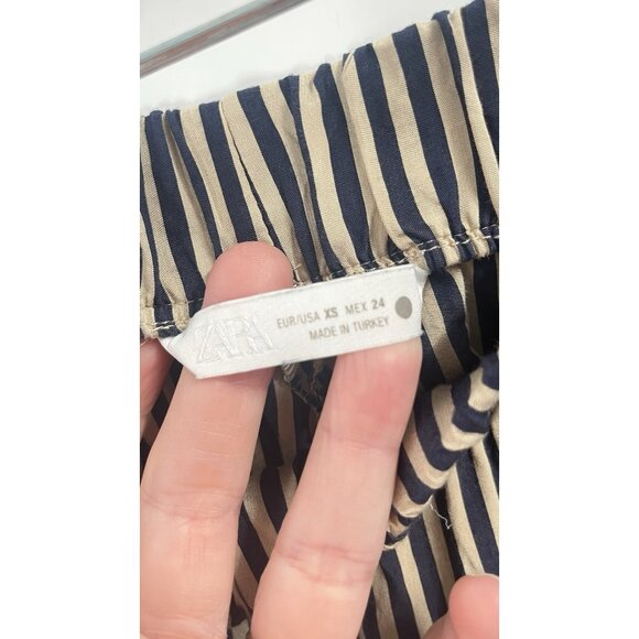 Zara Lightweight Striped Wide Leg Pull On Pants Navy Tan Sz XS Casual Flowy - Picture 5 of 7